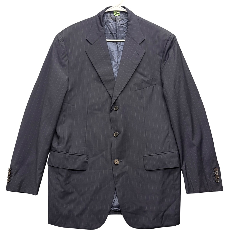 Isaia Wool Blazer Mens 50 Navy Blue Pinstripe 3-Button Sport Coat Italy